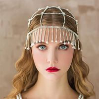 European And American Fashion Tassel Pearl Headband Exaggerated Rhinestone Hair Chain main image 2