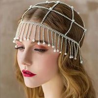 European And American Fashion Tassel Pearl Headband Exaggerated Rhinestone Hair Chain main image 3