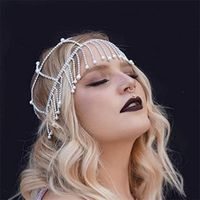 European And American Fashion Tassel Pearl Headband Exaggerated Rhinestone Hair Chain main image 4