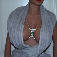 European And American Green Diamond Heart-shaped Sexy Water Drop Rhinestone Body Chain main image 3