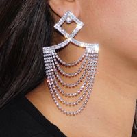 European And American Multi-layer Tassel Full Of Diamonds Geometric Long Earrings main image 1