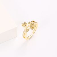 2022 Valentine's Day Copper Plated 18k Gold Rose Inlaid Zircon Ring main image 4