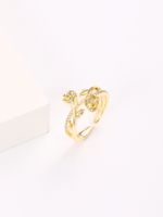 2022 Valentine's Day Copper Plated 18k Gold Rose Inlaid Zircon Ring main image 1