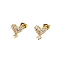 Pendientes De Corazón Brillante Con Microzirconio Con Incrustaciones De Cobre, Pendientes Sencillos En Forma De Corazón Para Mujer main image 1