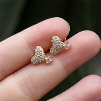 Pendientes De Corazón Brillante Con Microzirconio Con Incrustaciones De Cobre, Pendientes Sencillos En Forma De Corazón Para Mujer main image 4