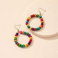 Boho Colorful Round Bead Geometric Circle Ear Studs Women's Wooden Ear Jewelry main image 3