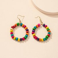 Boho Colorful Round Bead Geometric Circle Ear Studs Women's Wooden Ear Jewelry main image 4