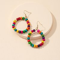 Boho Colorful Round Bead Geometric Circle Ear Studs Women's Wooden Ear Jewelry main image 5