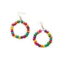Boho Colorful Round Bead Geometric Circle Ear Studs Women's Wooden Ear Jewelry main image 6