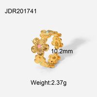 New Stainless Steel 18k Gold-plated Drip Enamel Waterproof Colorful Flower Ring sku image 1