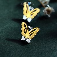 Fashion Titanium Steel Inlaid Rhinestone Hollow Butterfly Pendant Necklace Earring Set sku image 1