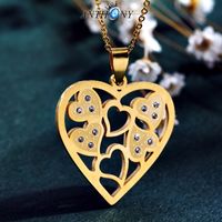 Fashion Titanium Steel Rhinestone Hollow Heart Pendant Necklace Earrings Set sku image 1