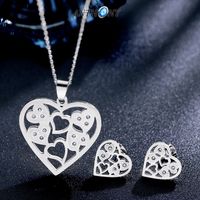 Fashion Titanium Steel Rhinestone Hollow Heart Pendant Necklace Earrings Set sku image 5