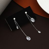 Light Luxury Niche Pearl  Crystal Long Pendent Copper Earrings sku image 1