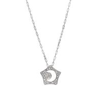 Fashion Full Diamond Pentagram Moon Pendant Collarbone Necklace sku image 1