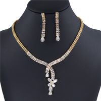 Fashion Bridal Collarbone Zircon Necklace Earrings Crystal Set Wedding Accessories sku image 1