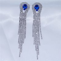 Shiny Rhinestones With Gemstones Long Tassel Women's Earrings Wholesale sku image 1