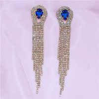 Shiny Rhinestones With Gemstones Long Tassel Women's Earrings Wholesale sku image 3