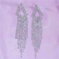 European And American Fashionable Rhinestone Zircon Long Tassel Earrings Ladies sku image 2