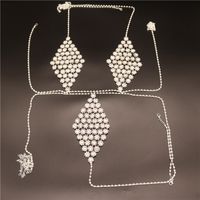 New Fashion Rhinestone Geometric Diamond Bra Thong Body Chain Set sku image 5