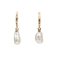 European And American Retro Pearl Earrings Female Simple Colorful Copper Zircon Earrings sku image 1