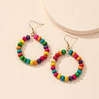 Boho Colorful Round Bead Geometric Circle Ear Studs Women's Wooden Ear Jewelry sku image 1