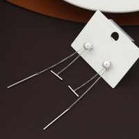 Simple Long Geometric Tassel Fine Copper Inlaid Pearl Earrings main image 1