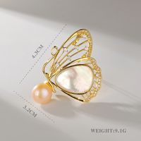 Fashion Shell Butterfly Brooch Zircon Corsage Freshwater Pearl Pin main image 5