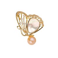 Fashion Shell Butterfly Brooch Zircon Corsage Freshwater Pearl Pin main image 6