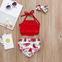 Summer Baby Girl Watermelon Red Bow Sling Swimsuit Three-piece Suit main image 1
