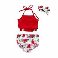 Summer Baby Girl Watermelon Red Bow Sling Swimsuit Three-piece Suit main image 6