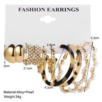 Fashion Retro C-shaped Inlaid Pearl Earrings Set 5 Pairs Of Alloy Earrings main image 3