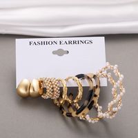 Fashion Retro C-shaped Inlaid Pearl Earrings Set 5 Pairs Of Alloy Earrings main image 4