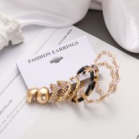Fashion Retro C-shaped Inlaid Pearl Earrings Set 5 Pairs Of Alloy Earrings main image 5