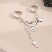 Fashion Chain Two-finger Conjoined Ring Creative Cross Key Lock Open Ring main image 5