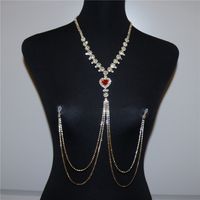 European And American Rhinestone Chain Fashion Heart-shaped Crystal Bra Body Chain main image 5