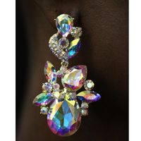 Fashion Exaggerated Large Hollow Water Drop Rhinestone Ab Colored Earrings main image 1