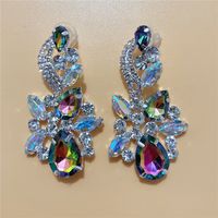 Fashion Exaggerated Large Hollow Water Drop Rhinestone Ab Colored Earrings main image 4