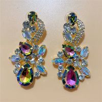 Fashion Exaggerated Large Hollow Water Drop Rhinestone Ab Colored Earrings main image 5