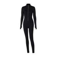 Simple Solid Color Long-sleeved Zipper Waist Slimming Sports Yoga Jumpsuit Women main image 6