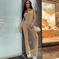 Fashion Lapel Long-sleeved Slim Casual Wide-leg Pants One-piece Pants main image 4