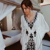 New White Black Embroidered Loose Large Size One-piece Sunscreen Robe Swimsuit main image 6