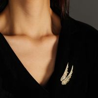 Men's Brooches Copper Zircon Double Angel Wings Badges Pins Wholesale main image 3