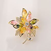 Year Of The Tiger Mixed Color Crystal Copper Zircon Flower Brooch Pin main image 1