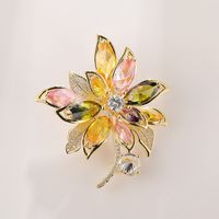 Year Of The Tiger Mixed Color Crystal Copper Zircon Flower Brooch Pin main image 2