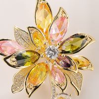 Year Of The Tiger Mixed Color Crystal Copper Zircon Flower Brooch Pin main image 3