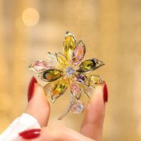 Year Of The Tiger Mixed Color Crystal Copper Zircon Flower Brooch Pin main image 5