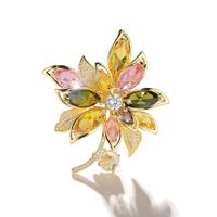 Year Of The Tiger Mixed Color Crystal Copper Zircon Flower Brooch Pin main image 6