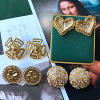 Vintage Gemstone Diamond Flower Carving Pattern Earrings Wholesale main image 1