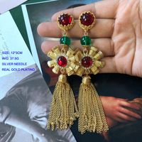 Vintage Tassel Red Emerald Pendant Mesh Stud Earrings Wholesale main image 3